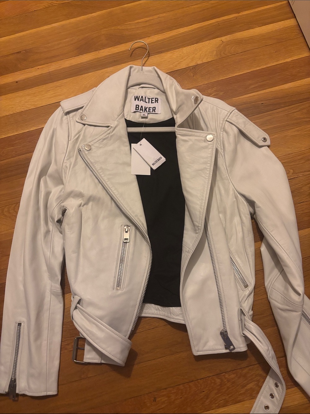 NWT Walter Baker White Leather Moto Biker Jacket